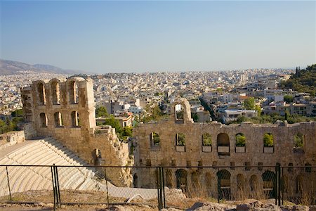 High angle view of the old ruins of an amphitheater, Theater Of Herodes Atticus, Acropolis, Athens, Greece Stock Photo - Premium Royalty-Free, Code: 625-01752247