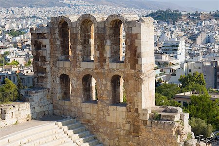 High angle view of the old ruins of an amphitheater, Theater Of Herodes Atticus, Acropolis, Athens, Greece Stock Photo - Premium Royalty-Free, Code: 625-01752271