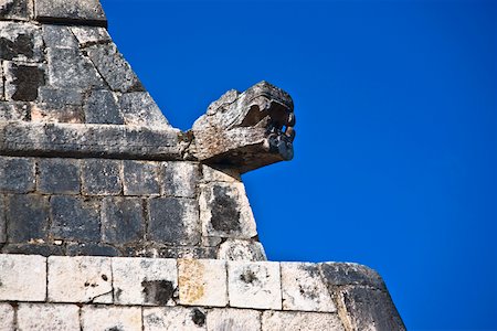 simsearch:630-03481463,k - Low angle view of old ruins of a temple, Temple of the Jaguars, Chichen Itza, Yucatan, Mexico Stock Photo - Premium Royalty-Free, Code: 625-02268058