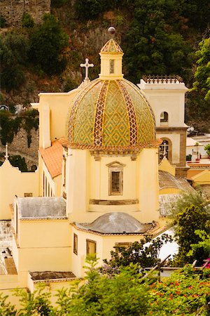 High angle view of a church in a town, Chiesa di Santa Maria Assunta, Positano, Amalfi Coast, Salerno, Campania, Italy Stock Photo - Premium Royalty-Free, Code: 625-02928039