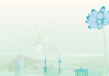 Illustration of a blue flower and landmarks of Berlin, Germany Stock Photo - Premium Royalty-Free, Code: 628-02954303