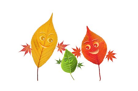 falling green leaves white background - Smiley Leaves On White Stock Photo - Premium Royalty-Free, Code: 622-06191070