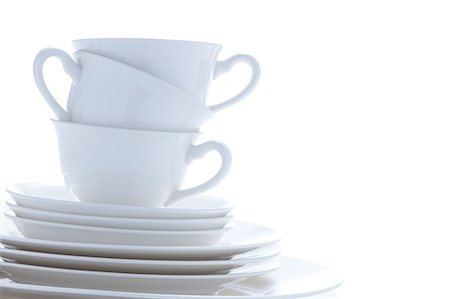 pile of dishes - White plates and cups Stock Photo - Premium Royalty-Free, Code: 622-06549038