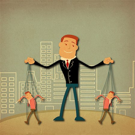 string - Businessman controlling workers as puppets Foto de stock - Sin royalties Premium, Código: 630-06724115