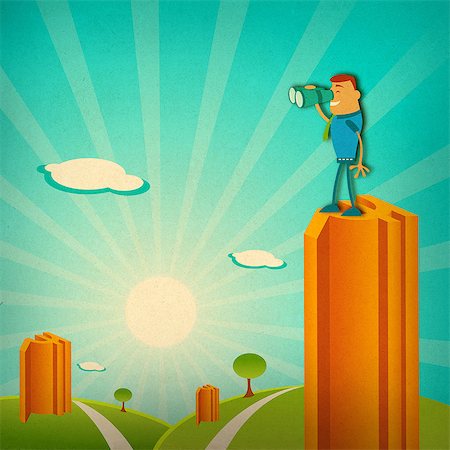 simsearch:630-06724175,k - Businessman standing on the top of a building looking through binoculars Stock Photo - Premium Royalty-Free, Code: 630-06724146