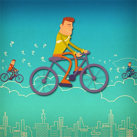 simsearch:630-06724175,k - Three businessmen riding bicycles over the clouds Stock Photo - Premium Royalty-Free, Code: 630-06724152