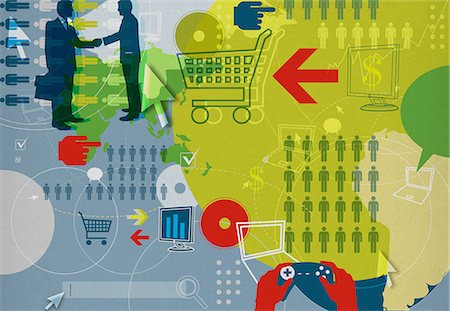 shopping cart icon - Illustrative representation showing various online activities Stock Photo - Premium Royalty-Free, Code: 630-06724259