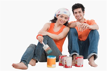Couple with paint cans Foto de stock - Sin royalties Premium, Código: 630-06722740