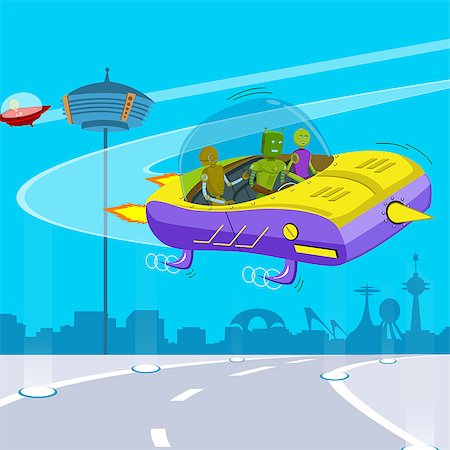 flying saucer - Robots in a space car Stock Photo - Premium Royalty-Free, Code: 630-06723974