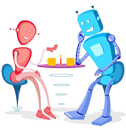 foods illustration - Robotic couple having cup of coffee in a cafe Stock Photo - Premium Royalty-Free, Code: 630-06723987