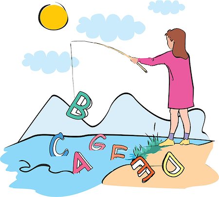 education and concept - Girl fishing out alphabets Stock Photo - Premium Royalty-Free, Code: 630-03481348