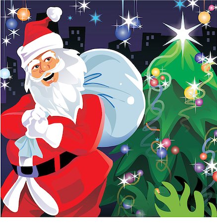 Santa Claus carrying a gift bag Stock Photo - Premium Royalty-Free, Code: 630-03481414
