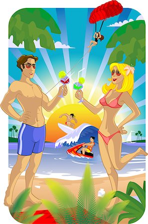 fun illustration - Friends enjoying vacations on the beach Stock Photo - Premium Royalty-Free, Code: 630-03481498