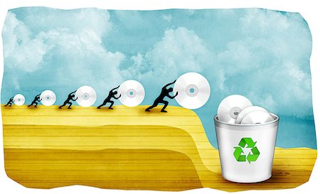 recycling bin - Cinq personnes, lancer des cd à la poubelle Photographie de stock - Premium Libres de Droits, Code: 630-03481511