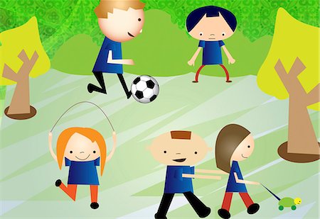 football illustration - Children playing in a playground Stock Photo - Premium Royalty-Free, Code: 630-03481865