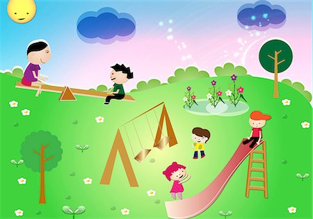 flower graphic - Children playing in a park Foto de stock - Sin royalties Premium, Código: 630-03481870