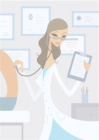 Female doctor examining a patient with stethoscope Stock Photo - Premium Royalty-Free, Code: 630-03481896