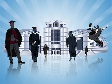 education illustration - Students after completion the graduation in front of a university building Stock Photo - Premium Royalty-Free, Code: 630-03482120