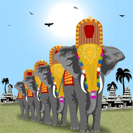 decorated asian elephants - Decorated elephants at temple complex, India Stock Photo - Premium Royalty-Free, Code: 630-03482208