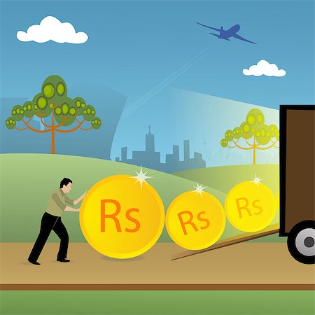 road illustration - Man loading coins into a truck Stock Photo - Premium Royalty-Free, Code: 630-03482261