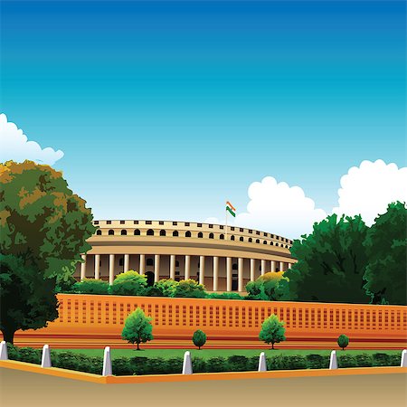 road illustration - Indian flag on a government building, Sansad Bhawan, New Delhi, India Stock Photo - Premium Royalty-Free, Code: 630-03482330