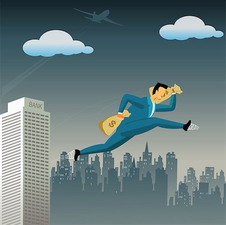 Businessman flying high with money bags Stock Photo - Premium Royalty-Free, Code: 630-03482361