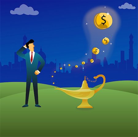 Businessman standing next to a magical lamp Stock Photo - Premium Royalty-Free, Code: 630-03482373