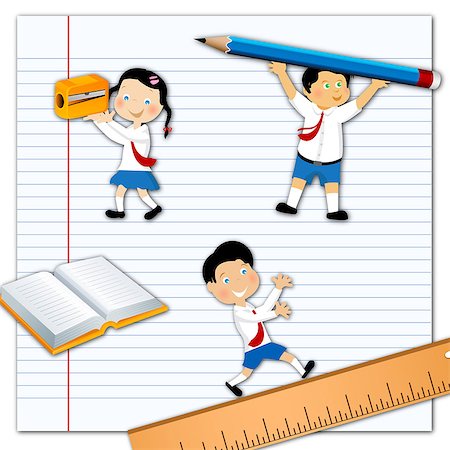 fun illustration - School children with stationery Stock Photo - Premium Royalty-Free, Code: 630-03482462