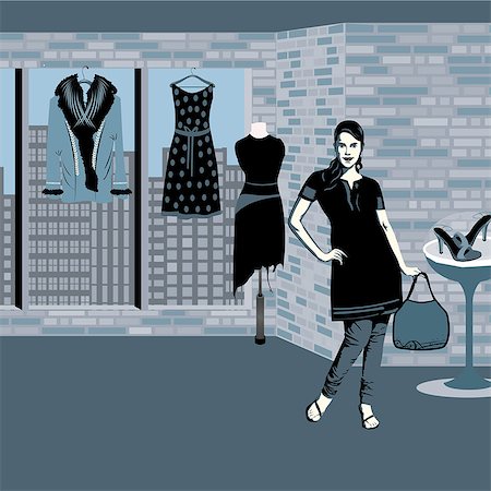 retail market of clothes in india - Woman standing in a boutique Stock Photo - Premium Royalty-Free, Code: 630-03482507