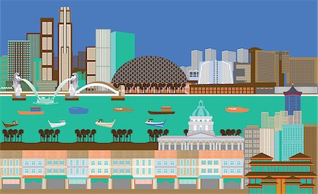 Illustration showing top tourist attractions in Singapore Stock Photo - Premium Royalty-Free, Code: 630-03482590