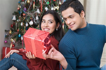 Couple holding a Christmas present Stock Photo - Premium Royalty-Free, Code: 630-03482733