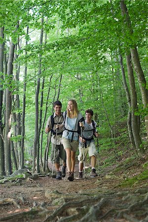 friends hiking in forest - Friends hiking in woods Stock Photo - Premium Royalty-Free, Code: 632-05604196