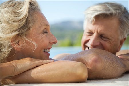 seniors at the pool - Mature couple relaxing together in pool Stock Photo - Premium Royalty-Free, Code: 632-05816912