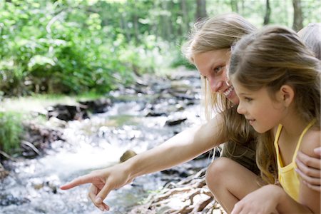 Mother and daughter looking at stream in woods Stock Photo - Premium Royalty-Free, Code: 632-05845564