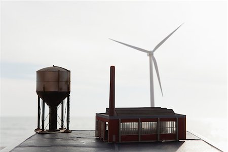 Model factory, water tower and wind turbine Stock Photo - Premium Royalty-Free, Code: 632-06030177