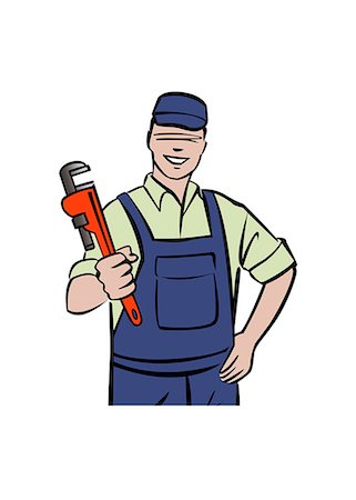 plumber - Illustration of plumber holding wrench Stock Photo - Premium Royalty-Free, Code: 632-08227869