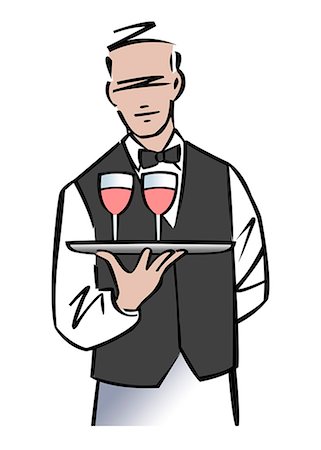 silhouette of a server - Illustration of a sommelier or waiter serving wine Stock Photo - Premium Royalty-Free, Code: 632-08227886