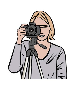 fotógrafo - Illustration of female photographer Foto de stock - Sin royalties Premium, Código: 632-08227903