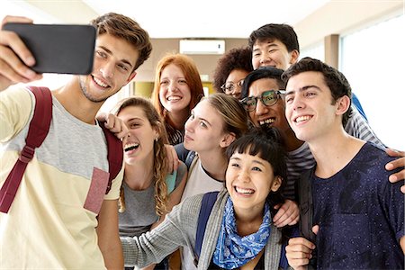 simsearch:632-07674444,k - Students posing for group selfie Stock Photo - Premium Royalty-Free, Code: 632-09158019