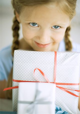 polka dot gift wrap - Girl with presents Stock Photo - Premium Royalty-Free, Code: 632-01156362