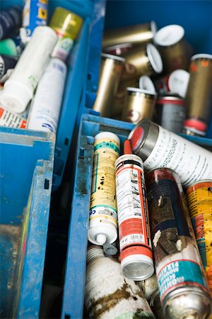 Discarded aerosol cans, full frame Stock Photo - Premium Royalty-Free, Code: 632-02690454
