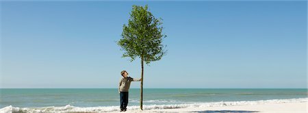simsearch:632-03500607,k - Boy admiring tree growing on beach Stock Photo - Premium Royalty-Free, Code: 632-03500737