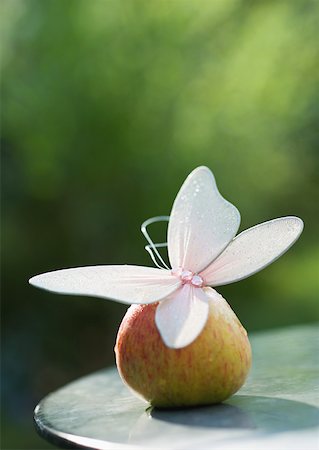 simsearch:700-01538773,k - Fake butterfly on top of apple Stock Photo - Premium Royalty-Free, Code: 633-01273799