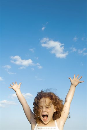 simsearch:632-01193783,k - Little girl outdoors with arms raised, open mouth, eyes closed, close-up Stock Photo - Premium Royalty-Free, Code: 633-01837278