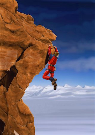 extreme sport art drawing - Rockclimber hanging off a cliff Stock Photo - Premium Royalty-Free, Code: 645-01538096