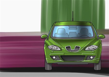 road painting image - Green sports car with green, purple, and white background Stock Photo - Premium Royalty-Free, Code: 645-01538093