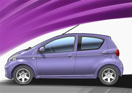 Purple small-sized four-door car with purple and white background Stock Photo - Premium Royalty-Free, Code: 645-01538100