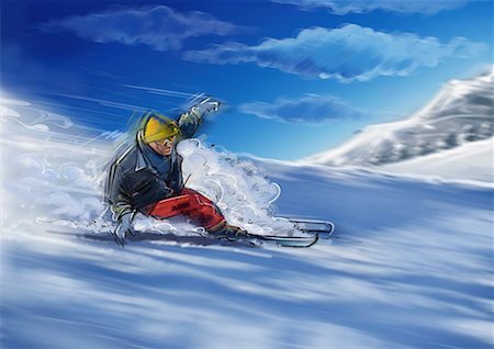 ski touring - Man skiing on snowy hillside Stock Photo - Premium Royalty-Free, Code: 645-01538142