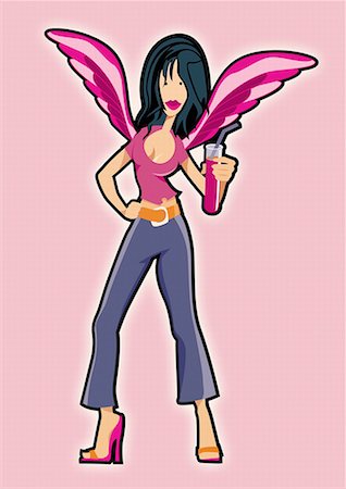 simsearch:645-01740152,k - Hip woman with wings and a drink in her hand Stock Photo - Premium Royalty-Free, Code: 645-01538215