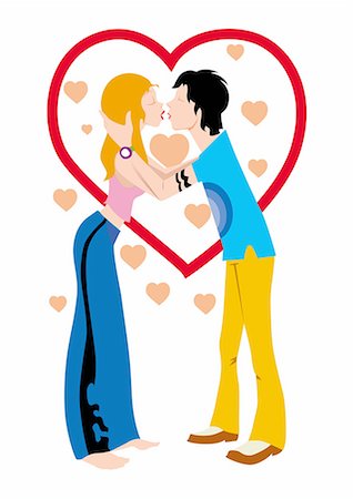 season symbols - Couple kissing with hearts surrounding them Stock Photo - Premium Royalty-Free, Code: 645-01538218